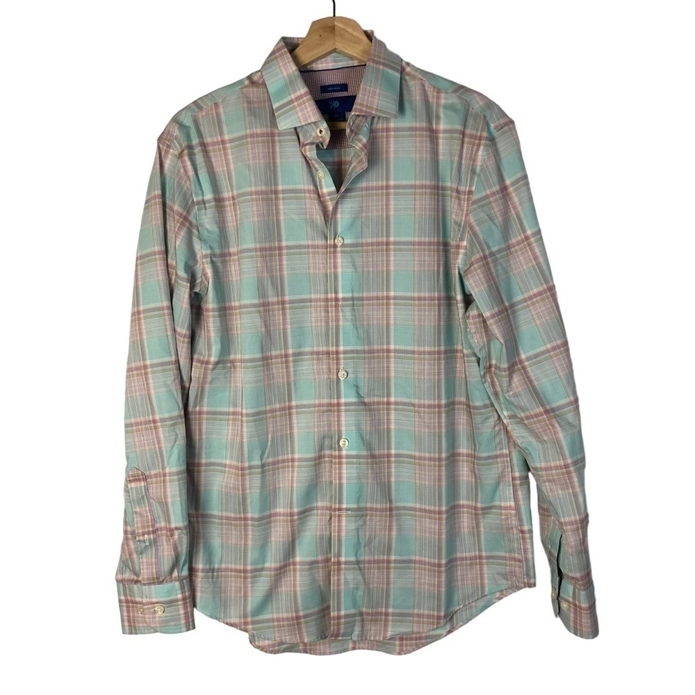 Egara‎ Blue & Pink Plaid Long Sleeve Button Down Dress Shirt M